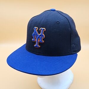 Vintage New York Mets Hat Cap New Era Fitted Size 7 1/4 Black Blue Made In USA